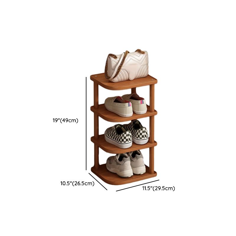 Art Deco Composite Wood Rectangle Shoe Rack in Light Brown with 9 Shelves for 1-10 Pairs in Drawing Room with Individual Shoe Cubby Holes