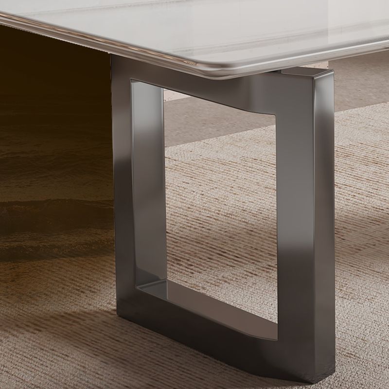 Art Deco Marble Dining Table with Fixed Table in White, Thermal Resistant for Seats 4/6-person Seat, Marble Slab Top and Mixed-material Design
