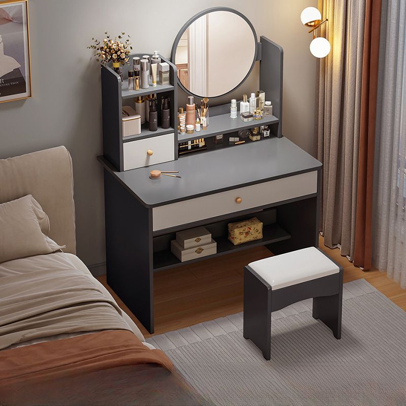 Modish Standard/Small Vanity Set with Reclaimed Wood Table Top, White Chair, and Light Up Mirror Featuring 1 Drawer/4 Drawers