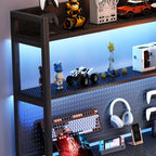 Midnight Black Minimalist L-Shape Trestle Base Bookcase with Exterior Shelf and Independent Structure in Manufactured Wood