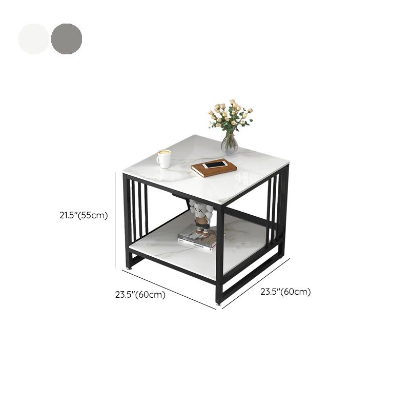 Contemporary Chairside Table Only with Light Gray Stone Top and 4 Legs, Rectangle/Square Shape with Shelf