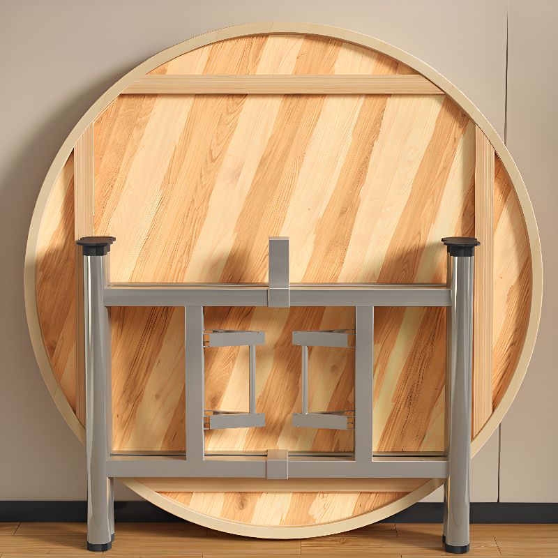 Simple Circular-shaped Dining Table with a Wooden Tabletop, Foldable Design in Unfinished Color
