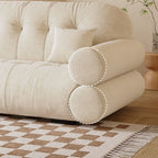 Modish Solid Color Stain Resistant Standard Sofa in Midnight Black/White/Light Brown, Seats 3/2-seater with 2 Pillows