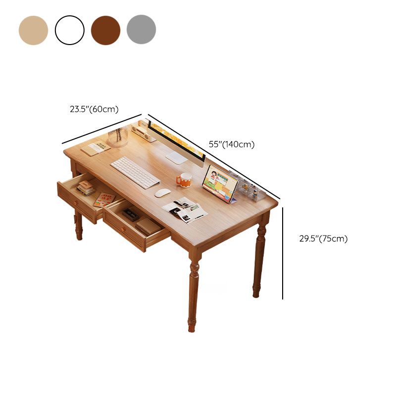 Modern Rectangular Natural Wood Writing Table in Gray/Chalk/Unfinished Color with Drawers