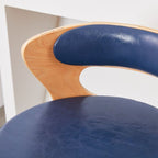 Casual Rawhide Bar Stools in Midnight Black/Scarlet/Navy Blue with Back, Turned Swivel, Round Top, and Leg Rest