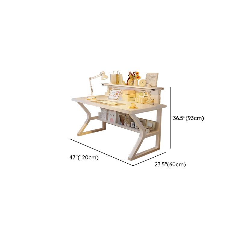 Modern Rectangular Chalk Laminate Writing Table with Exterior Shelf, Hutch, and Cable Management
