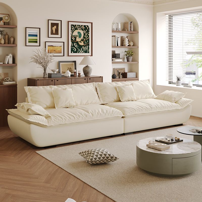 Drawing Room Standard Sofa in Midnight Black/White/Mocha Pu Leather with 4 Pillows
