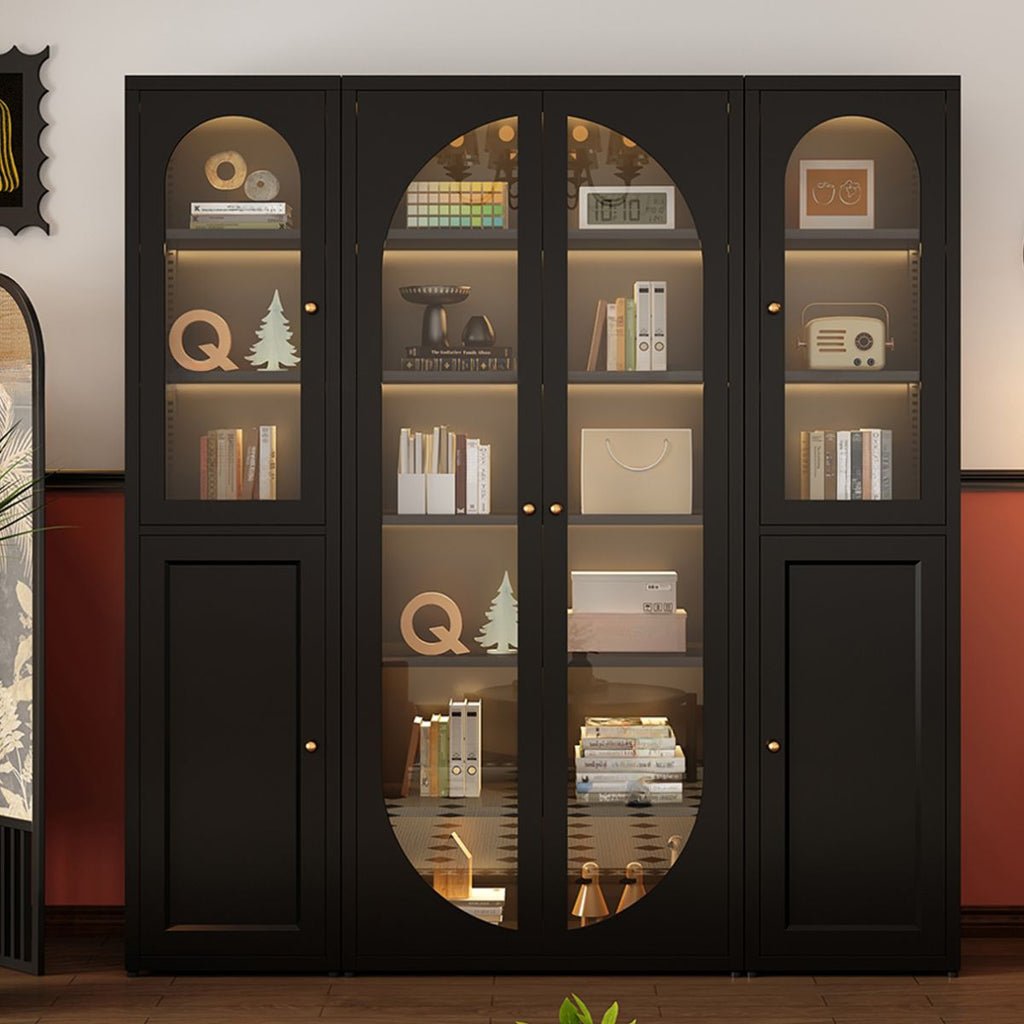 Midnight Black Vertical Organizing Shelf with 2 Cabinets and 6-Shelf in Steel, Closed Back