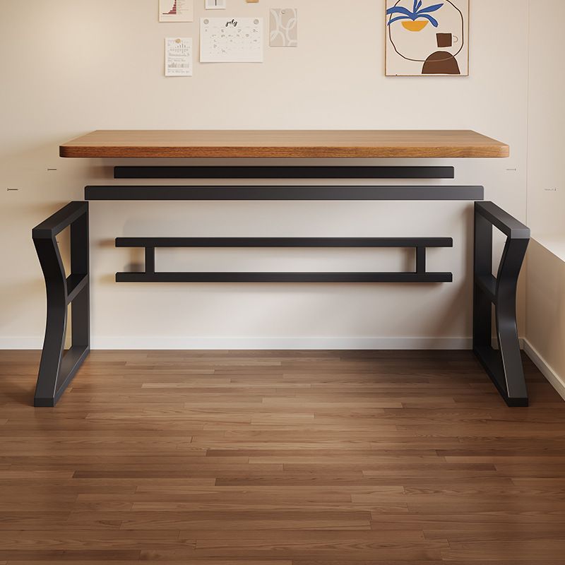 Chalk/Dove Grey/Wood Color Rectangular Carbon Steel Table with Scratch Resistant Toboggan Base and Cable Management, Featuring Rounded Corners