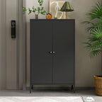 Art Deco Narrow Sideboard with Larder Storage, Alloy Countertop, Flexible Shelf, and 2 Doors