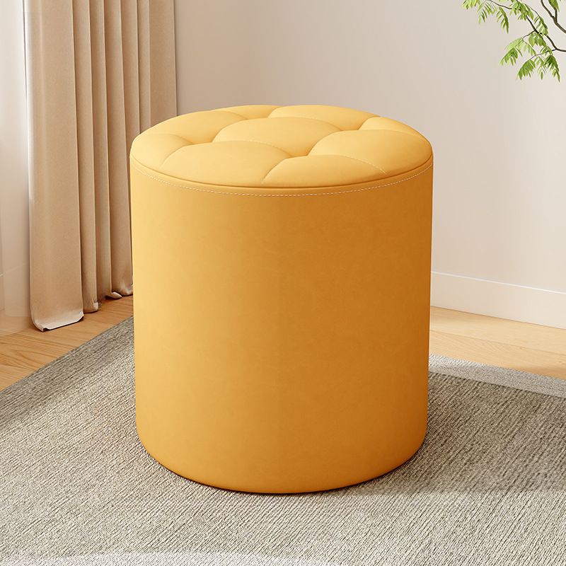 Casual Azure/Cream/Citrus Color Solid Color Vinyl Leather Rounded Decorative-stitched Standard Ottoman