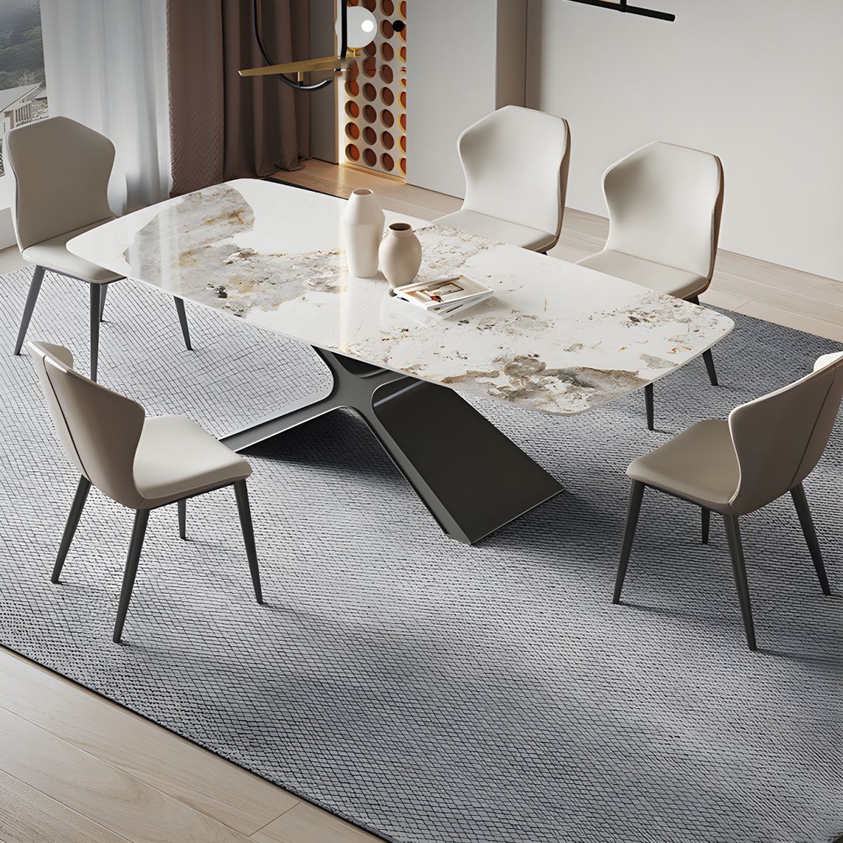 Modern Rectangle Sintered Stone Dining Set 1/2/4/5/6/7 Pieces Dining Table with Chairs