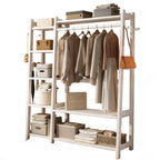 Modern Coat Tree with Stockroom Storage, 7 Shelves, Rubberwood Frame, and Wood Hook