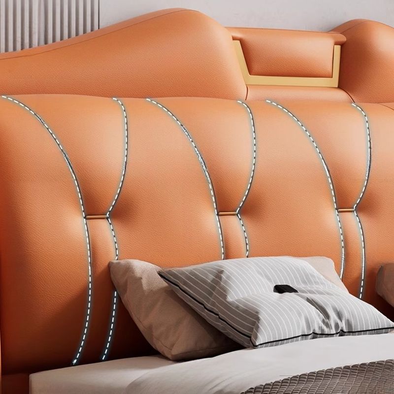 Trendy Wingback Headboard in Natural Wood with No Distressing, Camelback Shape for Queen/Full Bed, Featuring Sponge Upholstery and Standard Height