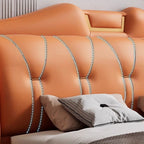 Trendy Wingback Headboard in Natural Wood with No Distressing, Camelback Shape for Queen/Full Bed, Featuring Sponge Upholstery and Standard Height