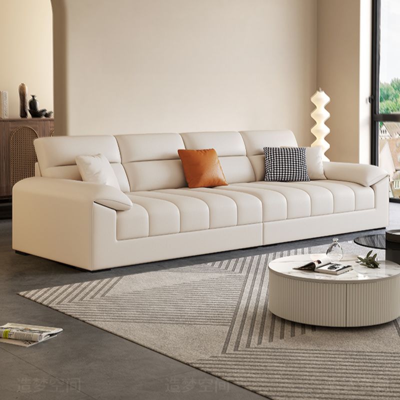 Contemporary Modern Solid Color Scratch-durable Standard Sofa in White with Seating for 5 and 3 Pillows