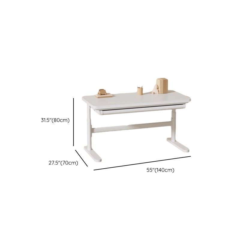 Bend-resistant Trestle Base Table with 1 Drawer, 1 Shelf, Manual Height Adjustment, Chalk Top, and Self-supporting Bookcase