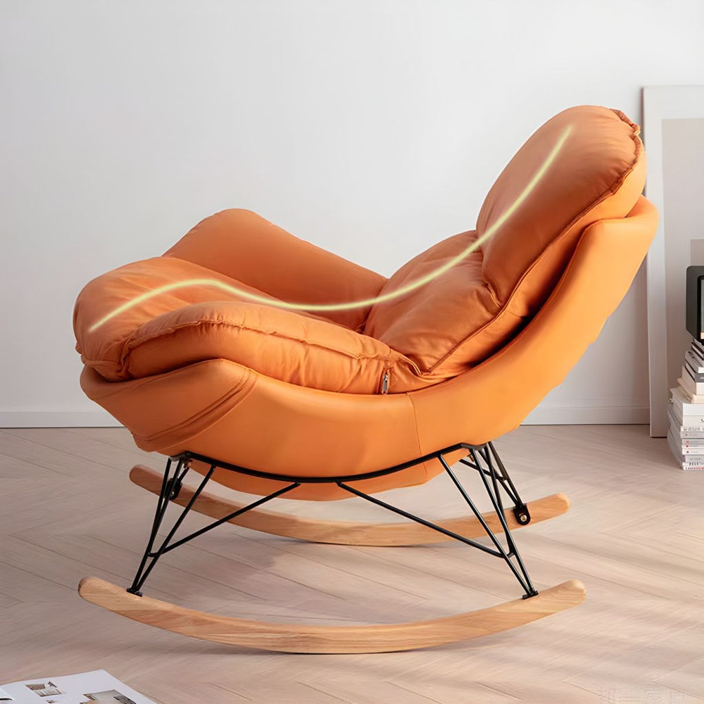 Modern Plain Rocking Chair Faux Leather Water Resistant Chair with Ottoman