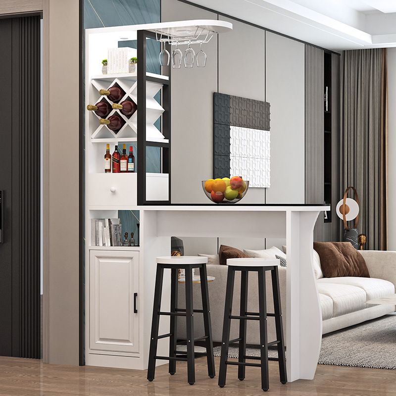 Simplistic Pub Table with Composite Wood Top and Unmovable Pedestal, White Container Storage, Rectangle Shape