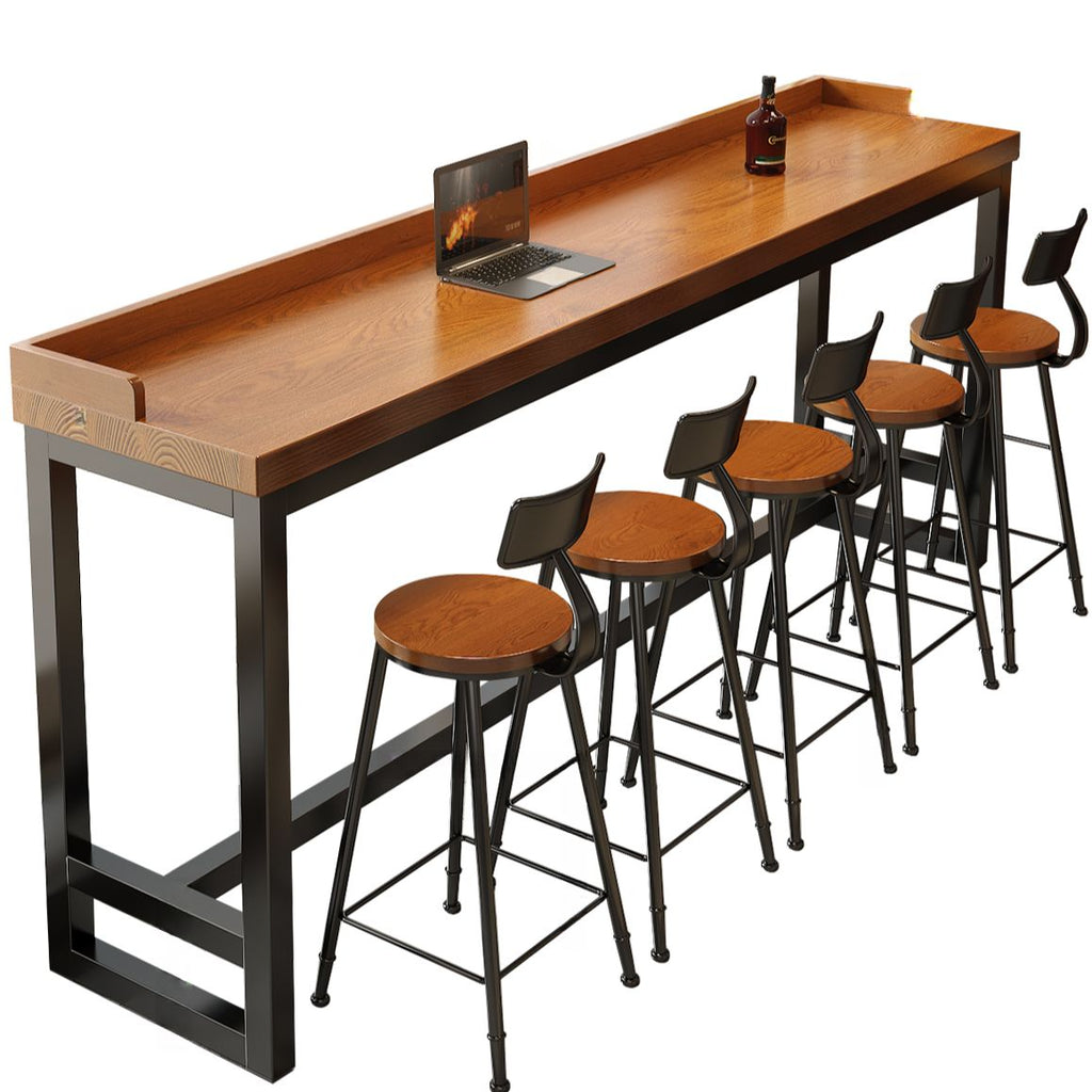 Simplistic Pub Table with Pine Wood Top and Trestle Base in Tan/Natural Finish, Rectangle Shape with Foot Pedestal