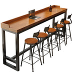 Simplistic Pub Table with Pine Wood Top and Trestle Base in Tan/Natural Finish, Rectangle Shape with Foot Pedestal