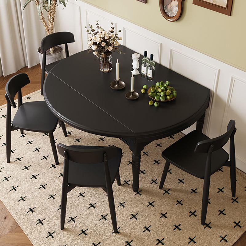 Contemporary Matte Black Solid Wood Kitchen & Dining Table with Retractable Leaf and Legs for 6-8 People