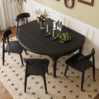 Contemporary Matte Black Solid Wood Kitchen & Dining Table with Retractable Leaf and Legs for 6-8 People