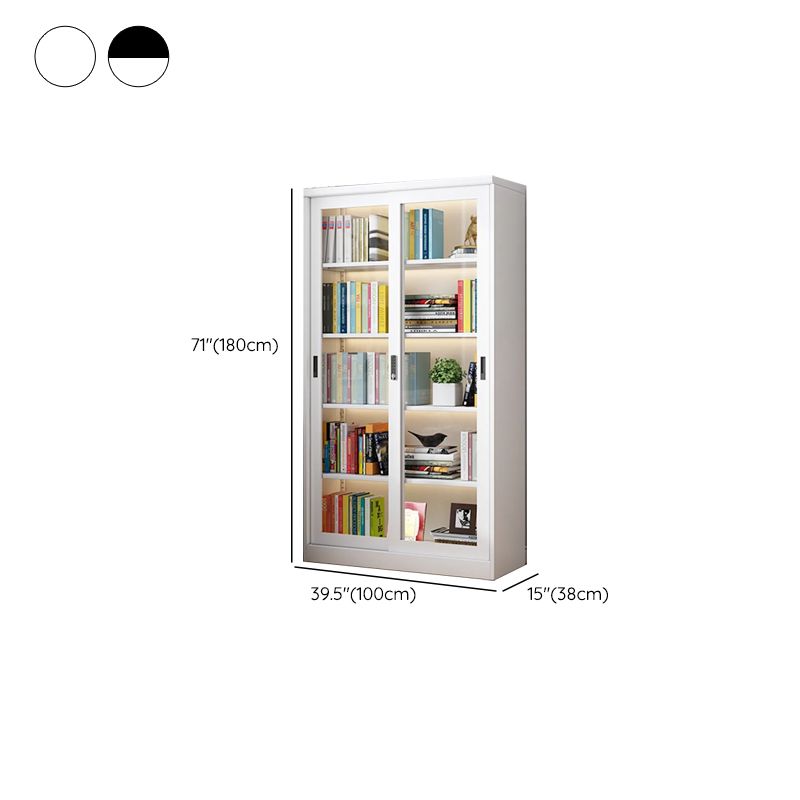 Steel Vertical Barrister Bookcase with Transparent Glass Doors and Closed Back, Featuring 6-Shelf/5-Shelf/4-Shelf