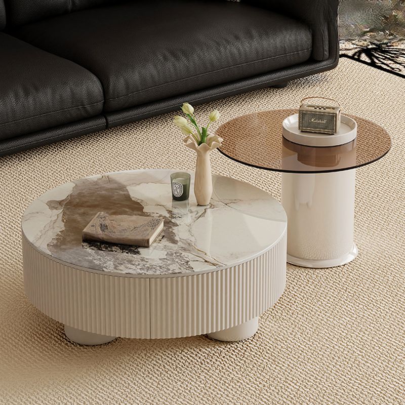 Simplistic Single Slate Side Table with Tripod Base in Chalk Circular Design and 2 Drawers