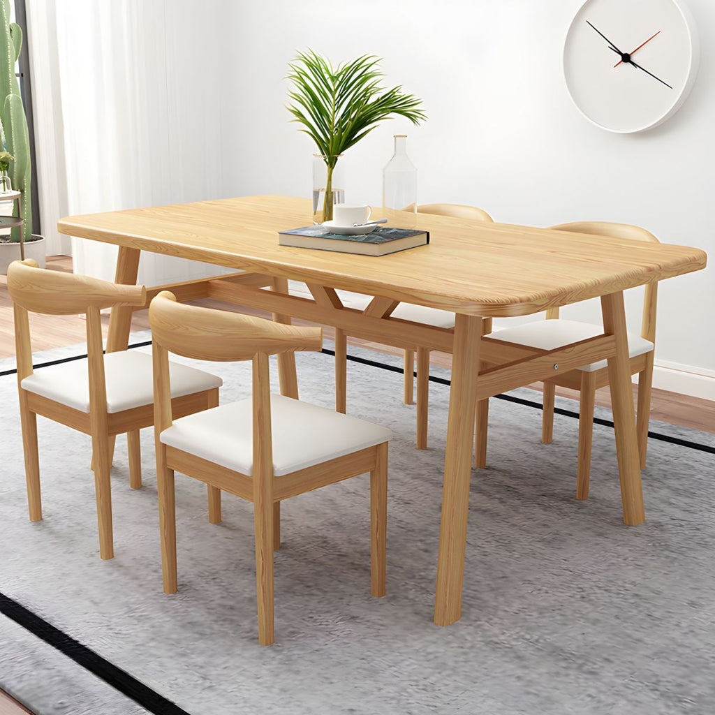 Modern Fixed Solid Wood Dining Room Table with 4 Wood Legs Kitchen Dining Set