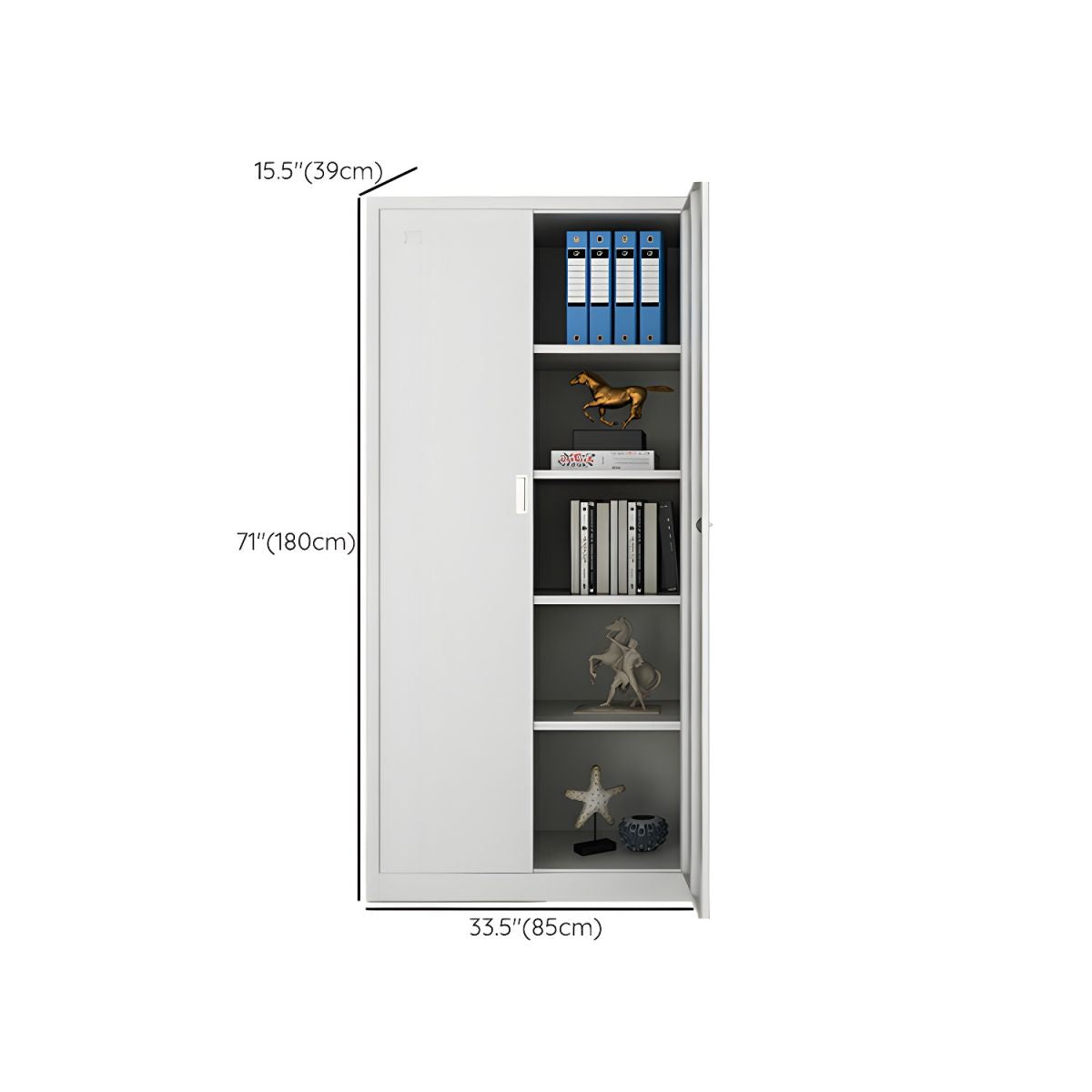Fireproof White Steel Filing Cabinet with Adjustable Shelves & Key Lock Mechanism