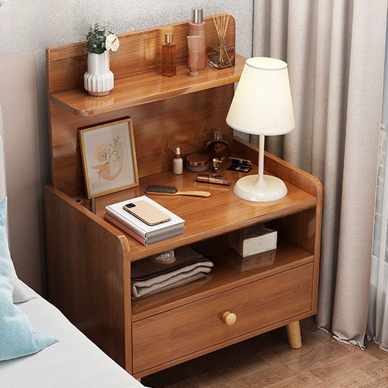 Modish Nightstand With Drawer Organization Featuring 2 Shelves and Composite Wood Countertop