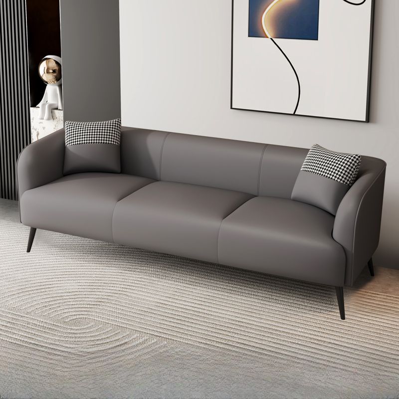 Modern Solid Color Scratch-defiant Standard Sofa in Grey/Dark Blue/Ivory, 3-seater with 2 Pillows