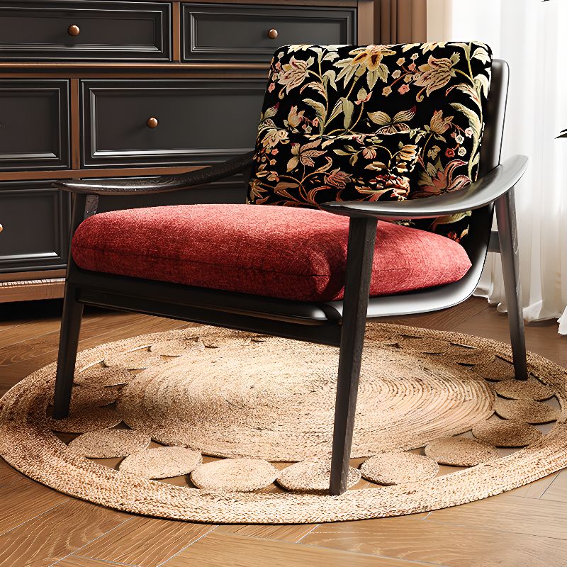 Floral Pattern Arm Chair with Loose Back in Napped Fabric