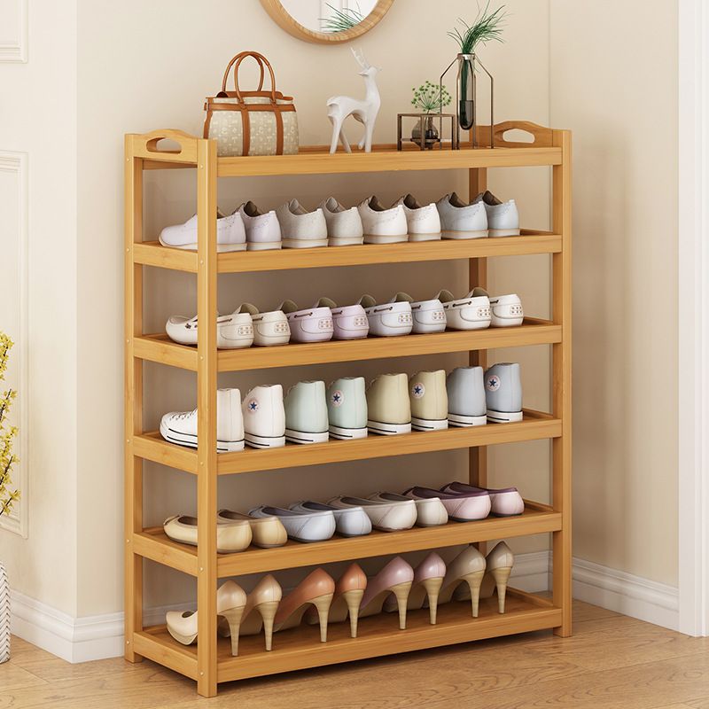 Art Deco Bambusa Rectangle Shoe Rack with Nature Finish, Featuring 4/3/5 Shelves for 21-30/11-20/1-10 Pairs in Drawing Room