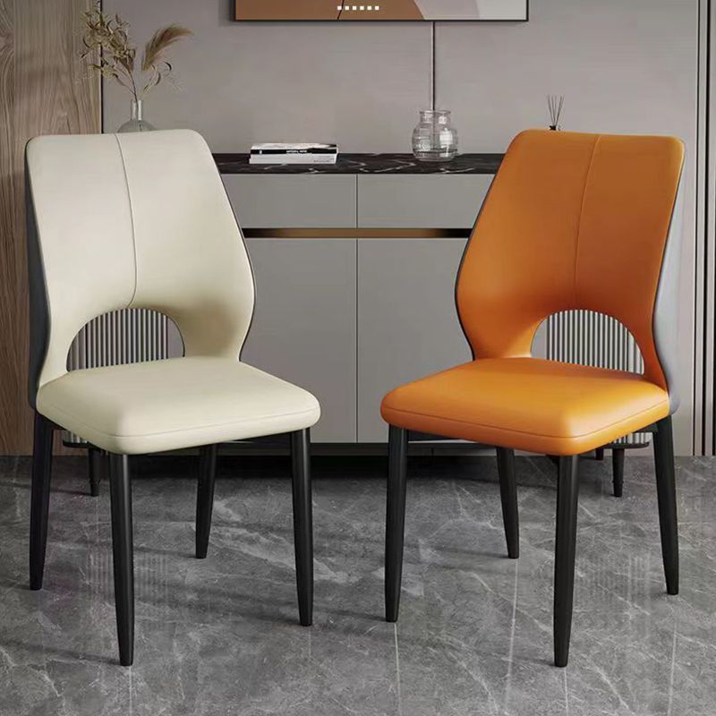 Modern Upholstered Armless Dinette Side Chair with Black Steel Legs