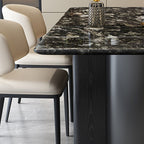 Trendy Marble Top Dining Table with Steel Double Pedestal Base, Fixed Table in Glossy Black, Scratch-immune, Seating for 6/4-person