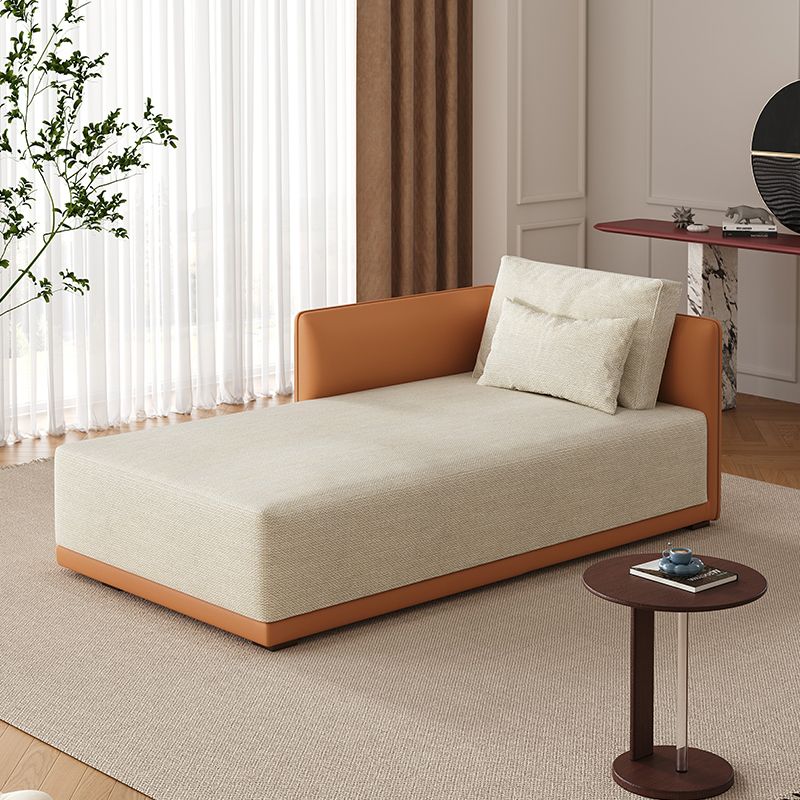 Contemporary Solid Color Padded Chaise Lounge Indoor with Square Arm and 2 Pillows, Unfixed Installation