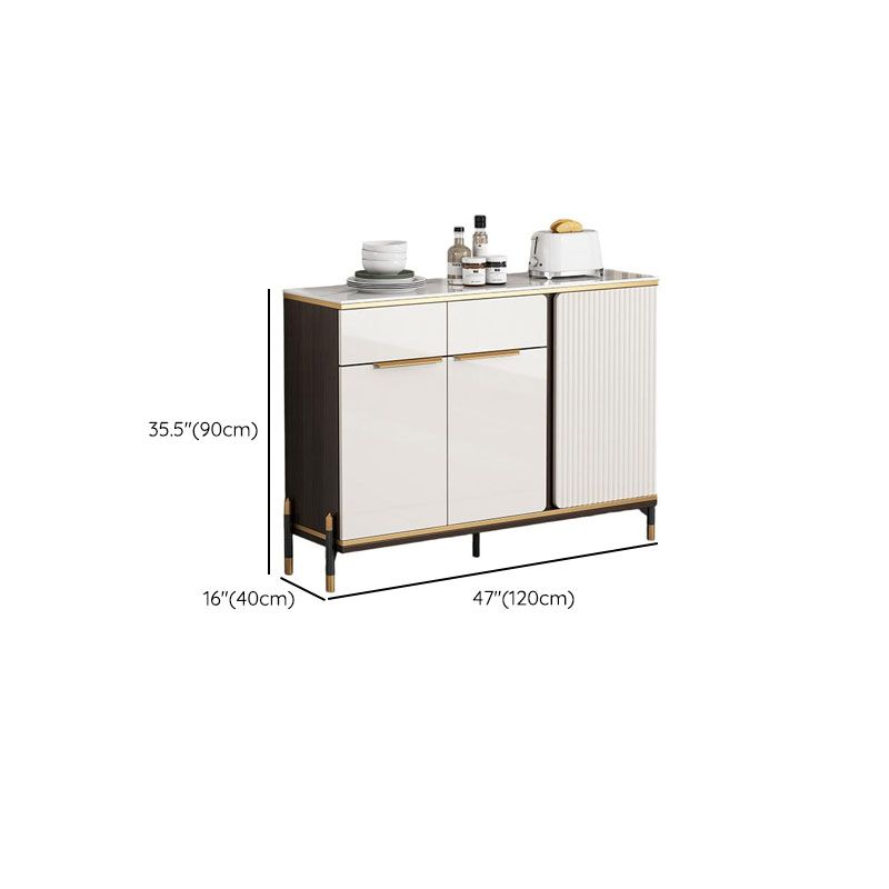 Chalk Sideboard with 2 Drawers/1 Drawer, Standard/Narrow Size, Six Internal Shelves, Sintered Stone Countertop, Glazed Door, and Stemware Shelf