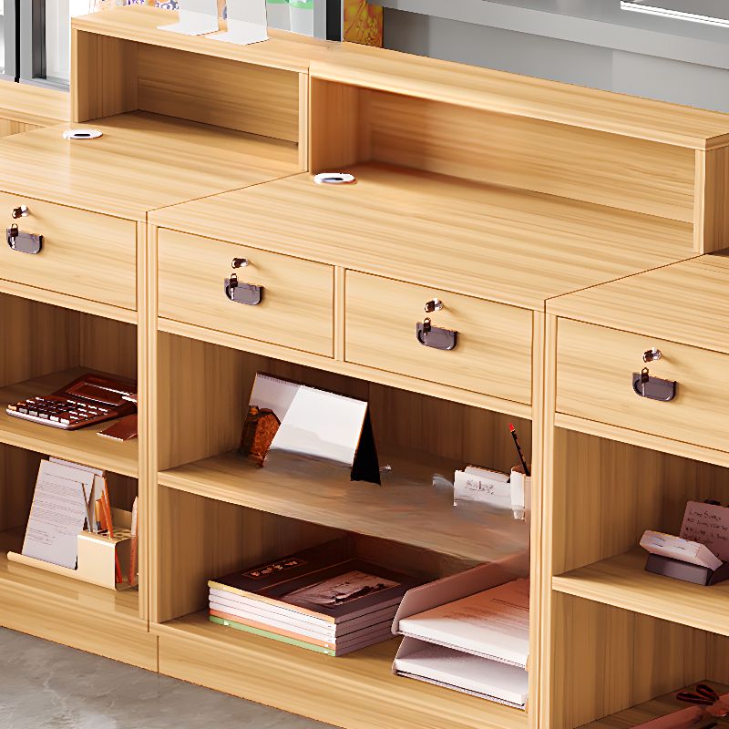 Manufactured Wood Top Reception Desk with Hutch, Cable Management, and Desk Return