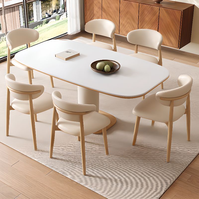 Stone Dining Table with Natural Color Plinth Base for 4 to 6-Person Seating, Featuring Anti-Fouling Sintered Stone Tabletop