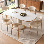 Stone Dining Table with Natural Color Plinth Base for 4 to 6-Person Seating, Featuring Anti-Fouling Sintered Stone Tabletop