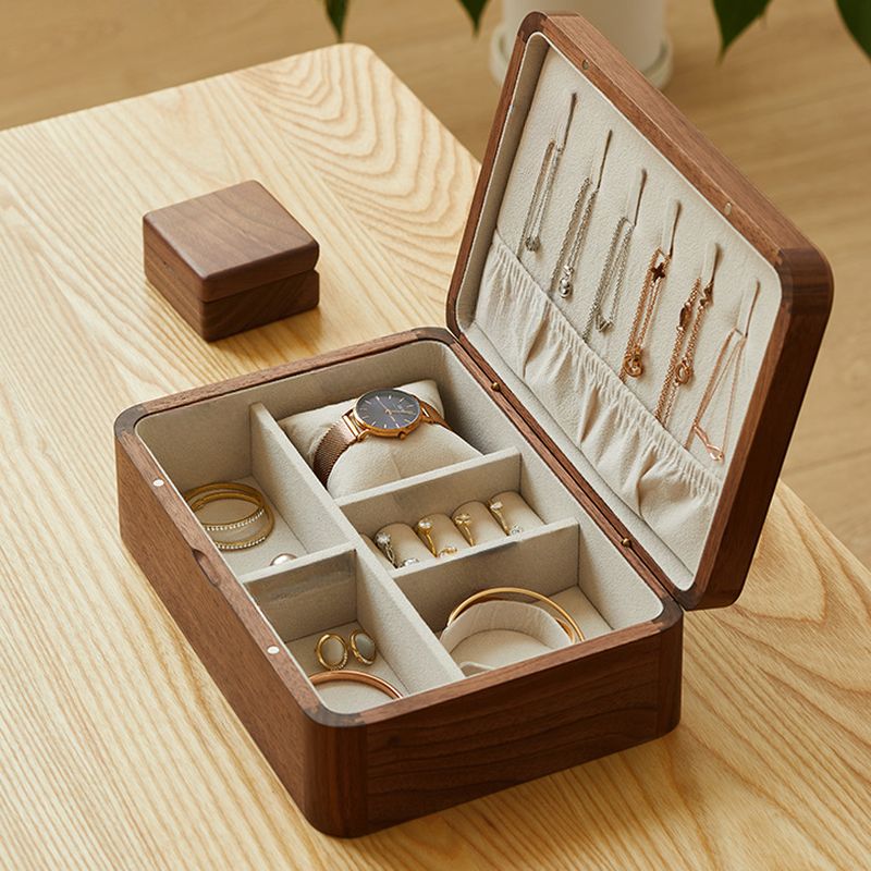 Tan Modern & Contemporary Natural Wood Jewelry Armoire with Solid Color Pattern