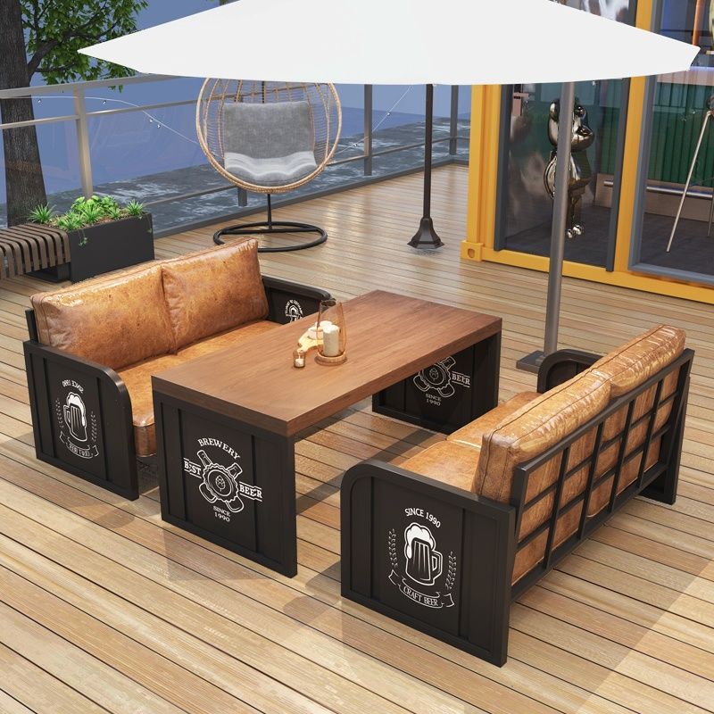 Industrial Single Sided Booth in Dark Brown with Handrail, 3-seater/Seats 2, Foam Upholstery Fill Material