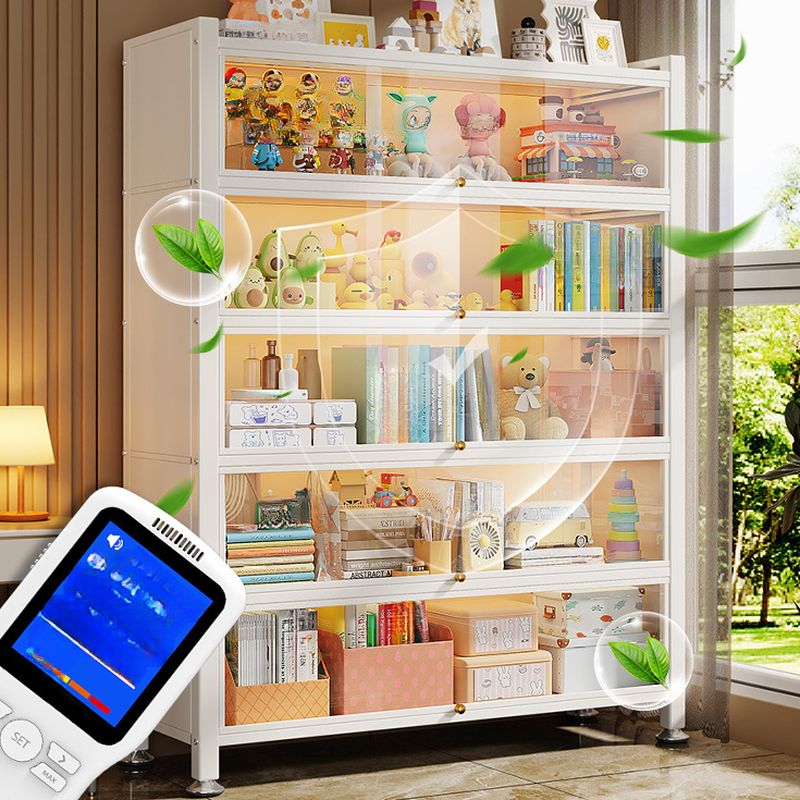 Organizer Shelf with 6-Shelf in Steel, Vertical/Lateral Filing, Transparent Glass Door, Closed Back