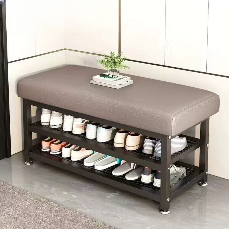 Casual Rectangle Solid Color Storage Ottoman in Light Gray/Chalk/Citrus Color with Receptacle and Metal Frame