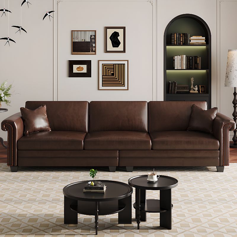 Drawing Room Standard Sofa in Pu Leather with Black/Olive Green/Mocha Upholstery and Armrest