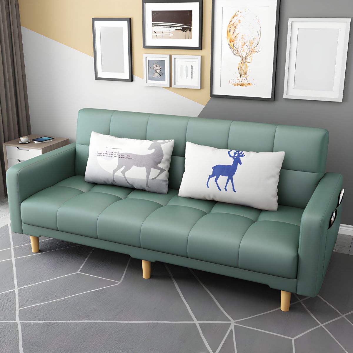 Square Arm Modern Storage Sofa with Biscuit Back Convertible Sofa for Living Room