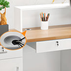 Reception Desk with 1 Cabinet, Hutch, Keyboard Tray, Cable Management, Filing Cabinet, Manufactured Wood Top, and 1 Drawer Pedestal
