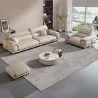Modish Solid Color Standard Sofa in Beige with Pillow Top Arm and 3 Pillows for 5 Person/4-seater/3-seater